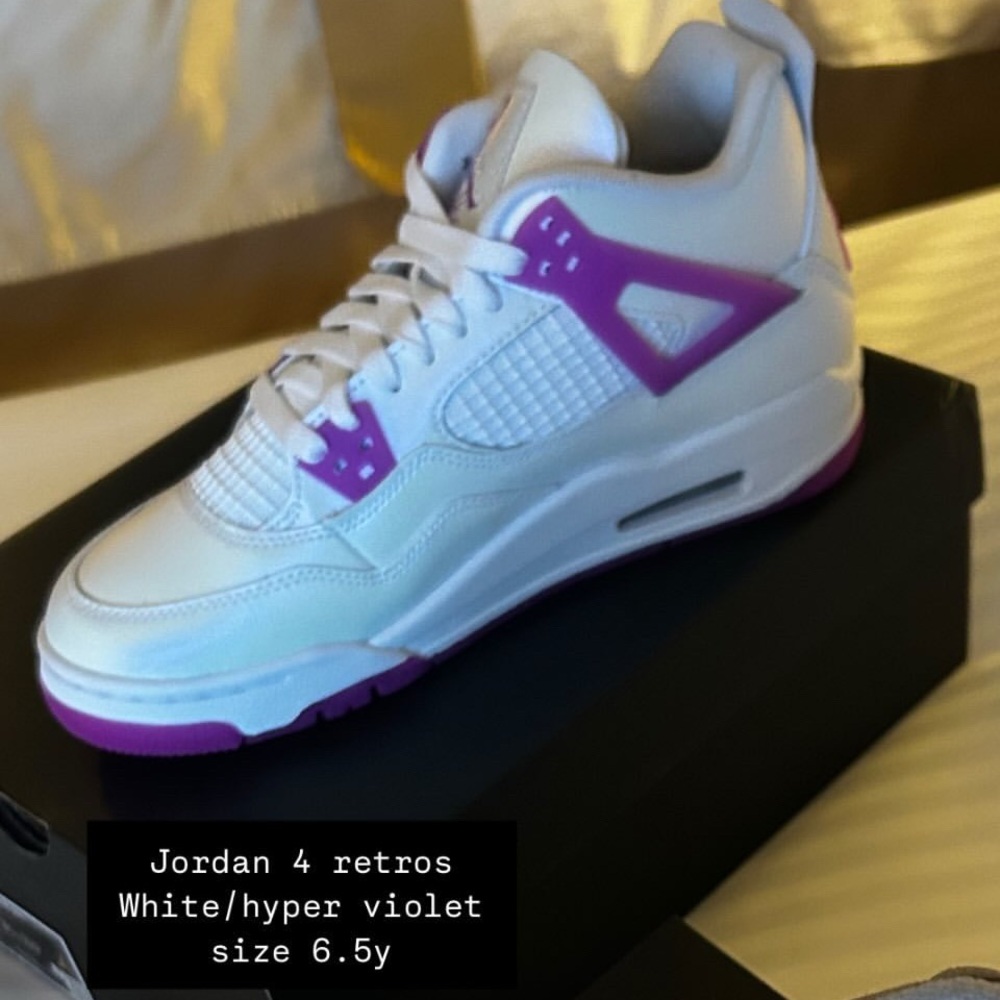 Jordan 4 Retros White and Violet Sneakers